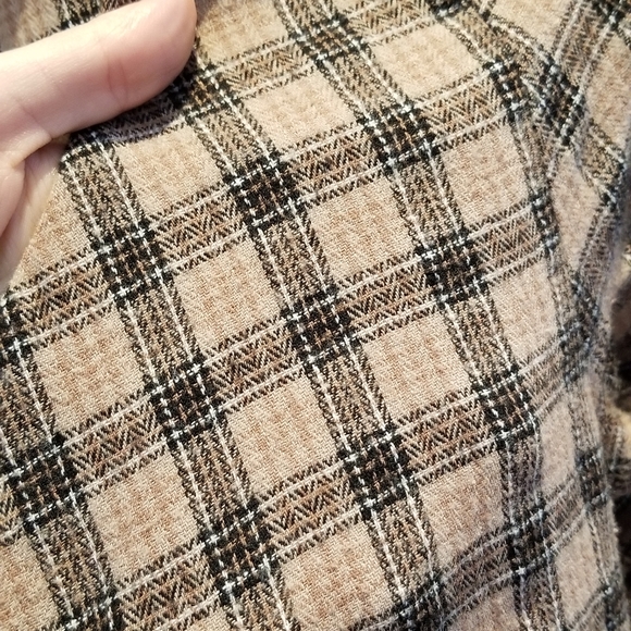 HIDDEN ALLEY M brown plaid dress button tie sleeve - Picture 3 of 4